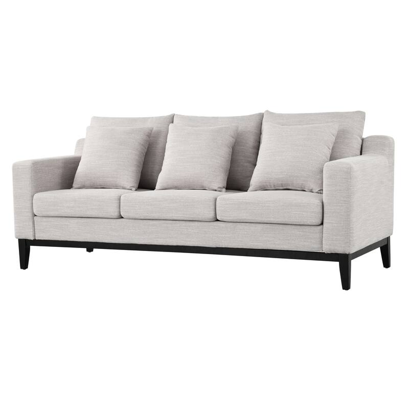 3 Seat Fabric Sofa, Couch Upholstered Leisure Couches with Deep Seats, Modern Square Arms Sofa with Wooden Legs