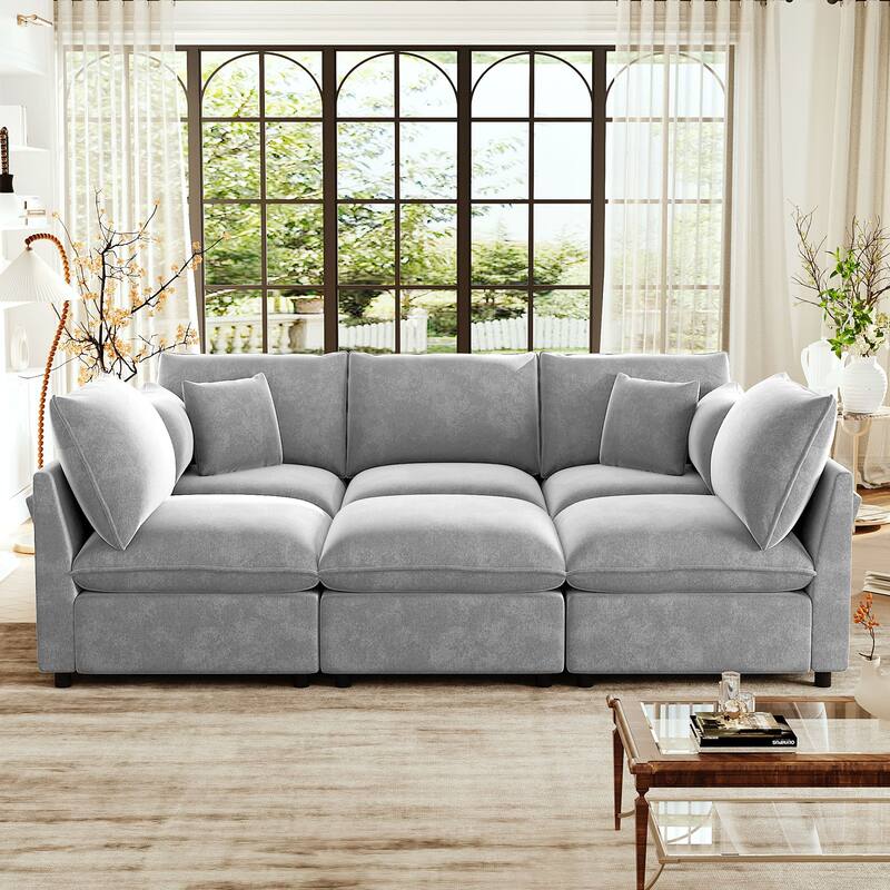 GDFStudio - Modular 93.7" 5-Seat Chenille Sectional Sofa with Storage & USB