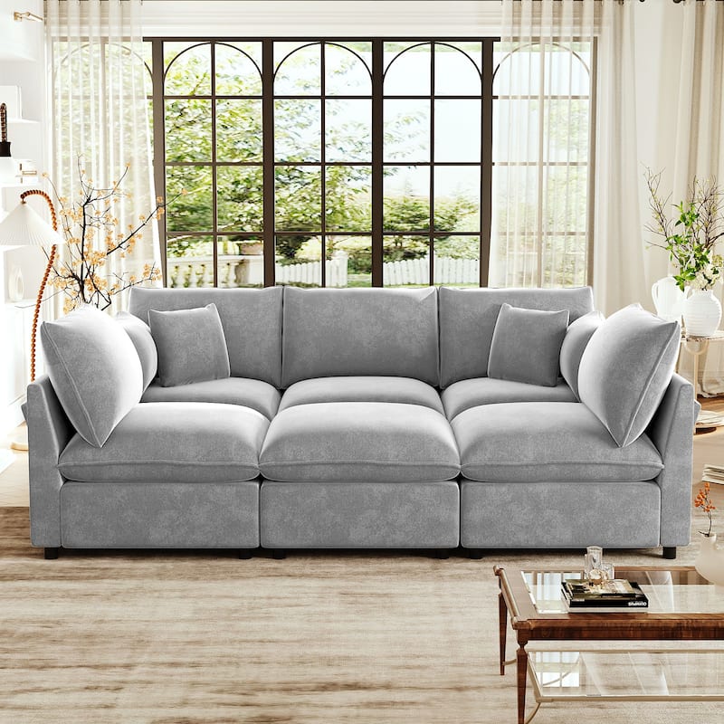 Smooth Chenille Sectional Sofa U-Shaped Modular Sofa Bed L-Shaped Couch with Movable Ottoman, Storage Armrests and USB Ports