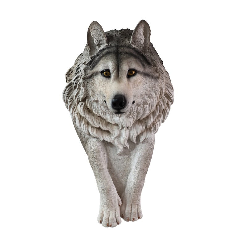 Wolf Head Sculpture Wall Decoration - 17.75" - Gray and White