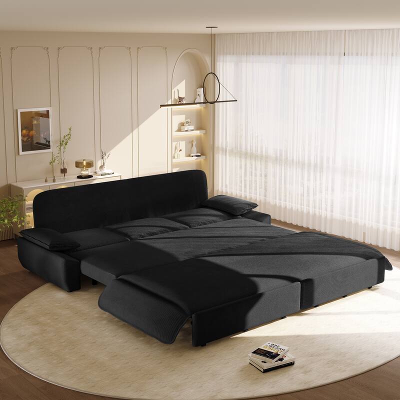 94.5" Corduroy Sofa Bed, 3-in-1 Convertible Sleeper Sofa Couch, Pull Out Sofa Bed, Space-Saving Upholstered Sofa