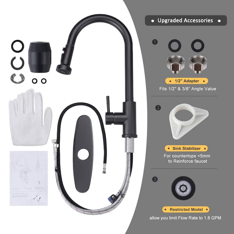WOWOW Single Handle Pull Down Sprayer Kitchen Faucet