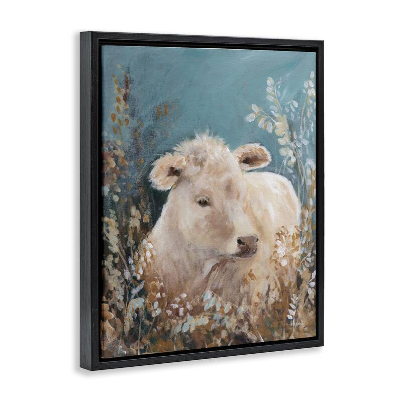 Stupell Soft Cattle Amongst Florals Framed Floater Canvas Wall Art Design By Amanda Hilburn