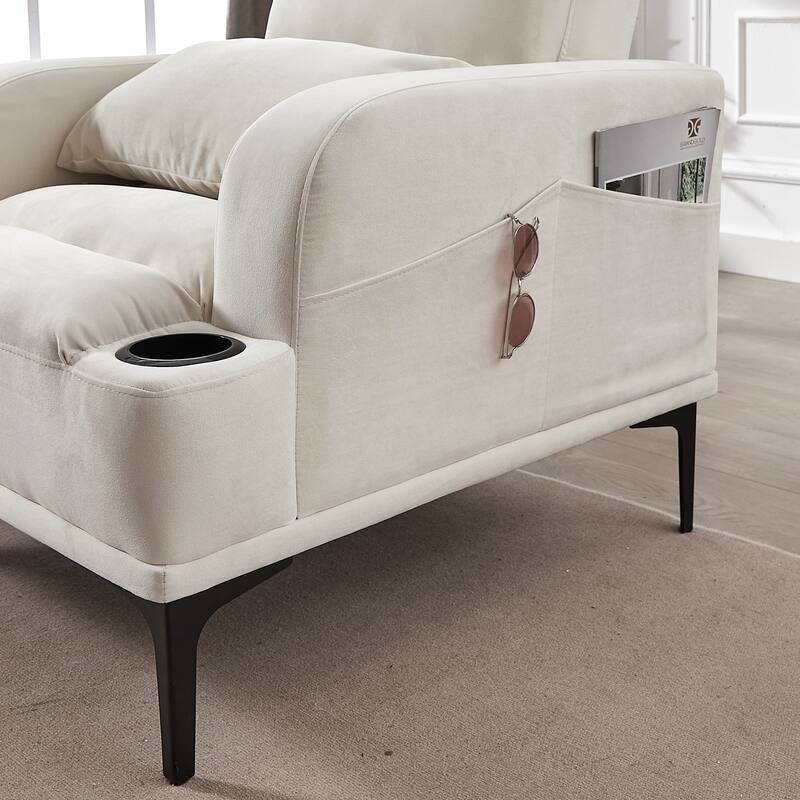Accent Chairs with Ottoman, Velvet Fabric Armchair with Ottoman for Bedroom Living Room, Adjustable Backrest and Side Pockets