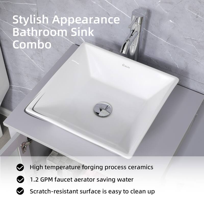 36" Bathroom Vanity Sink Gray Set with Side Cabinet Vessel Sink Mirror Faucet Combo