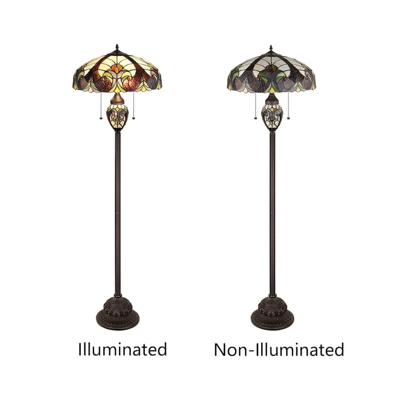Victorian Tiffany-Style 3-Light Antique Dark Bronze Double Lit Floor Lamp 18" Shade - 18