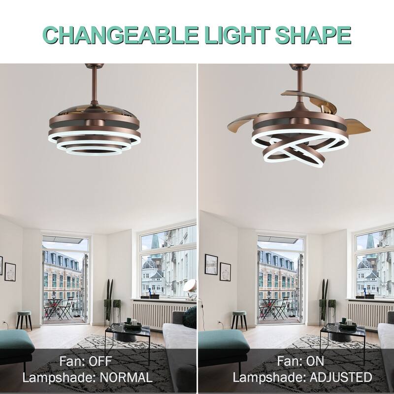 Oaks Aura 42in. DIY Shape Retractable Ceiling Fan With Lights, 6-Speed Latest DC Motor Color Changing Remote Control Ceiling Fan