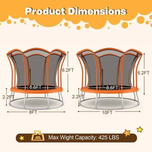 dimension image slide 0 of 3, 8 Feet Outdoor Unique Flower Shape Trampoline with Enclosure Net