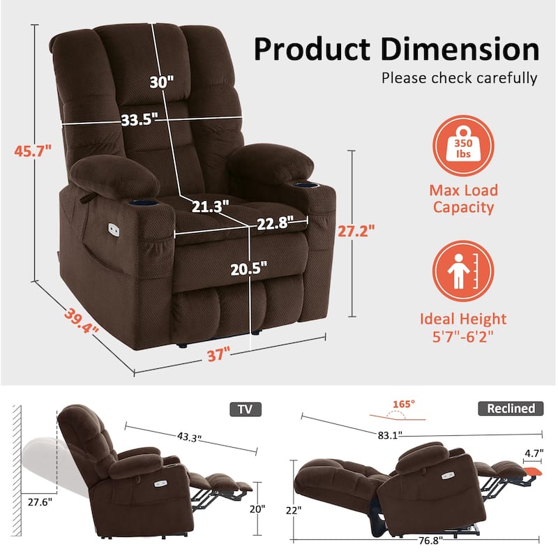 MCombo Large Dual Motor Power Lift Recliner Chair with Massage and Dual Heating for Elderly People, Faux Leather