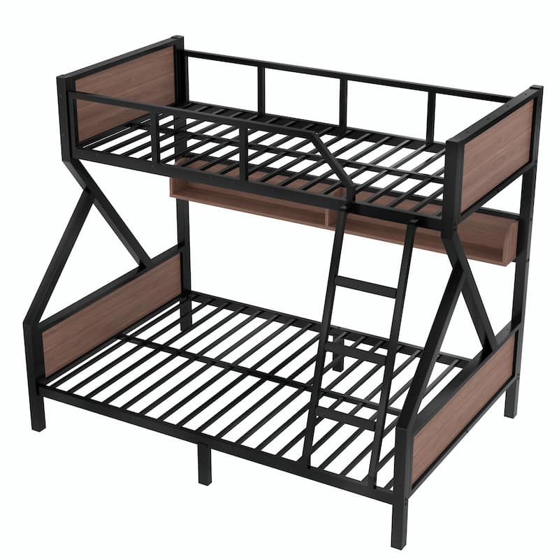 Metal Bunk Bed with Storage Shelves and Lights - Space-Saving & Noise-Free Design