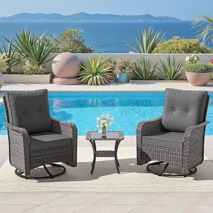 Kullavik 3-Piece Outdoor Swivel Rocking Chair Set With Cushions - Grey