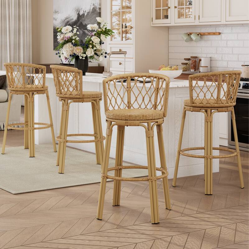 Solstice Outdoor Wicker Barstools by Christopher Knight Home - Light Brown-set of 4