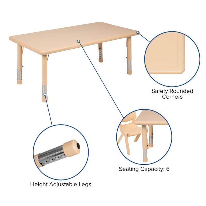 24"W x 48"L Rectangle Plastic Adjustable Activity Table Set - 4 or 6 Chairs