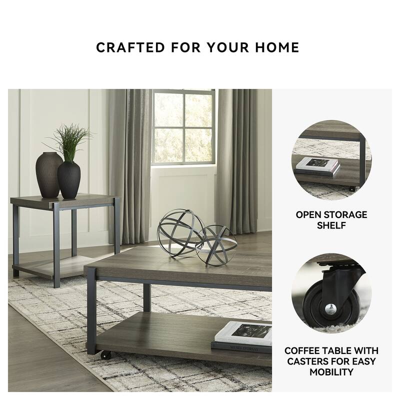 Signature Design by Ashley Wilmaden Gray/Black Table (Set of 3) - 47.63"W x 25.5"D x 18"H