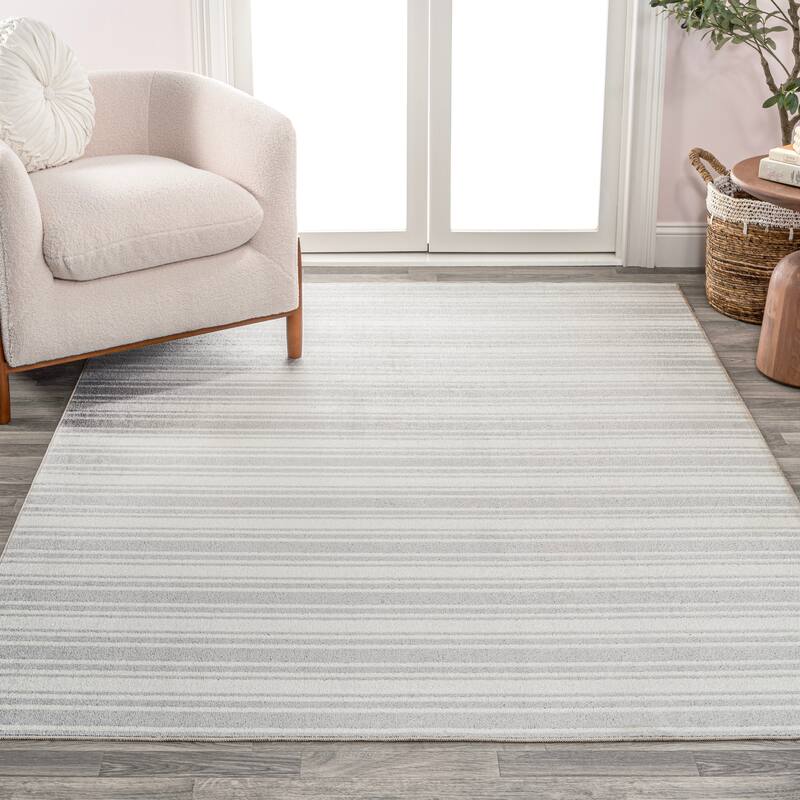 JONATHAN Y Maze Two-Tone Striped Classic Low-Pile Machine-Washable Cream/Light Gray Area Rug