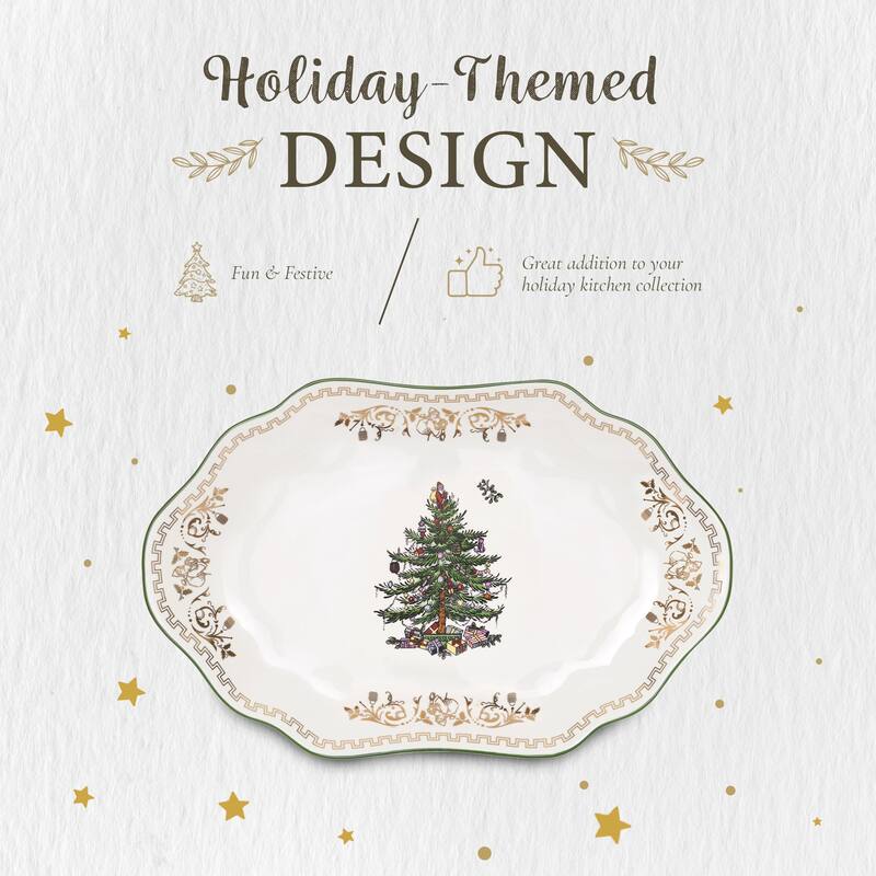 Spode Christmas Tree Gold Medium Oval Platter - 13-Inch
