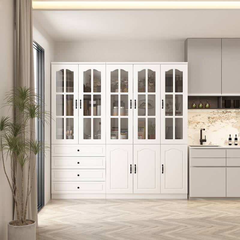 Kitchen Cabinet Clear Visibility Tempered Glass Showcase Combo Cabinet