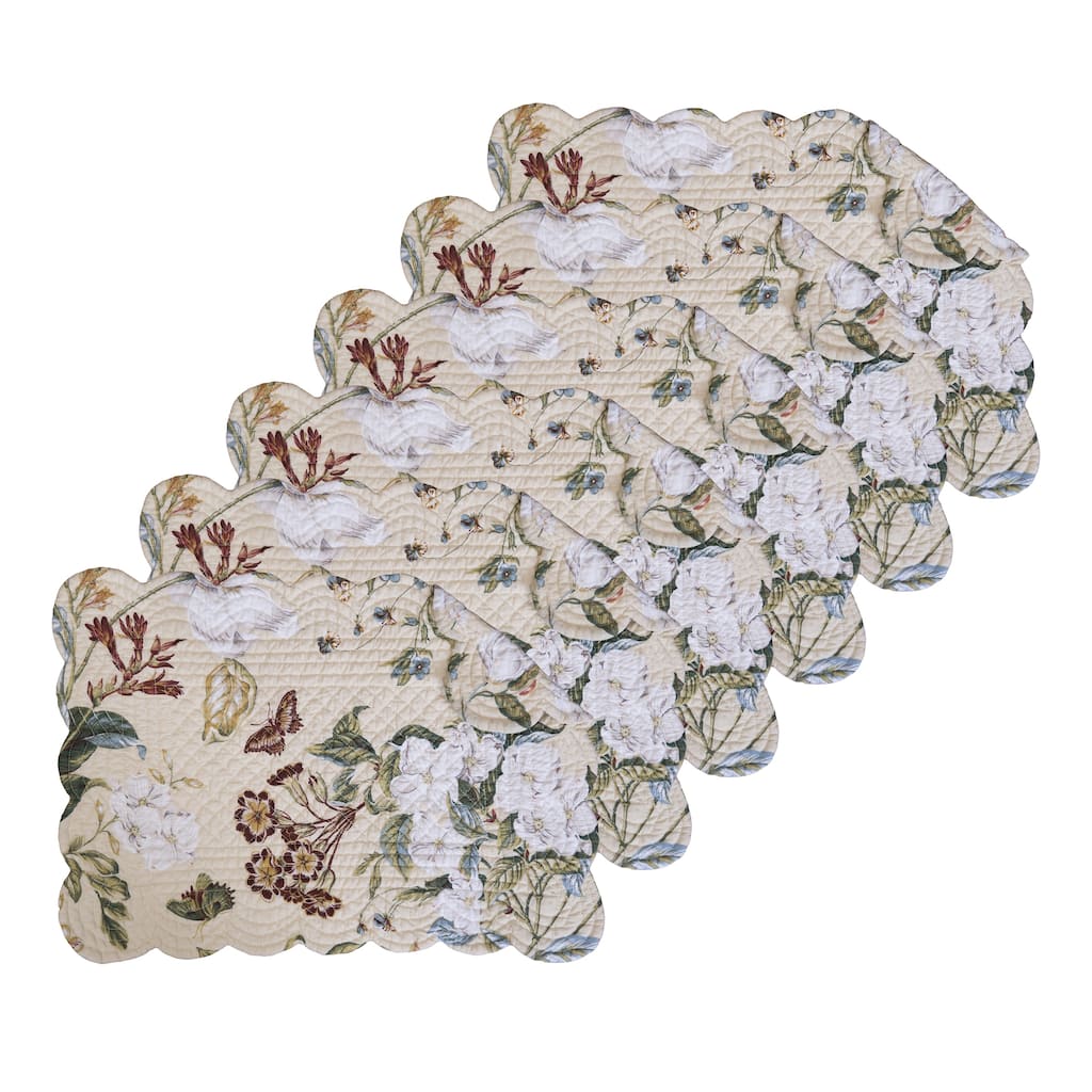 Garden Images Reversible Machine Washable Scallop Quilt Placemats Set of 6 - Beige