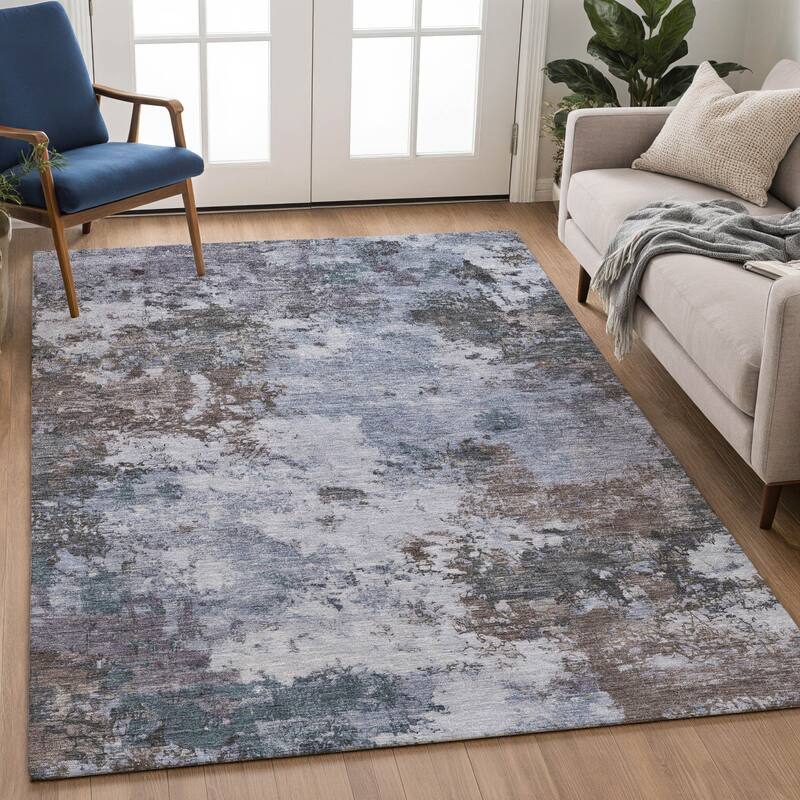 Machine Washable Indoor/ Outdoor Casual Contemporary Chantille Rug
