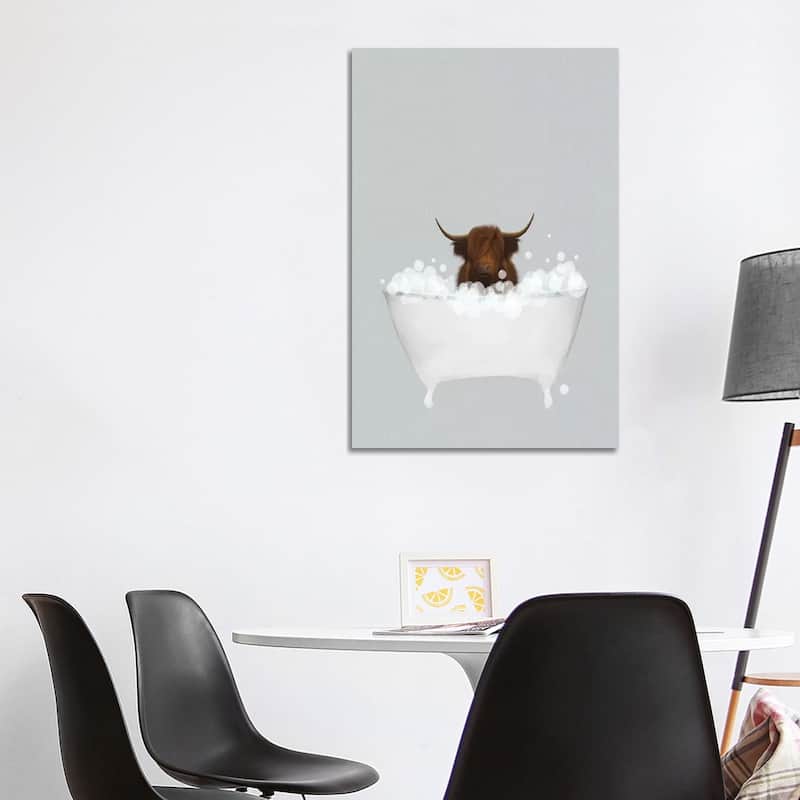 iCanvas "Highland Cow Blue Bath" by Leah Straatsma Canvas Print - 40x26x1.5