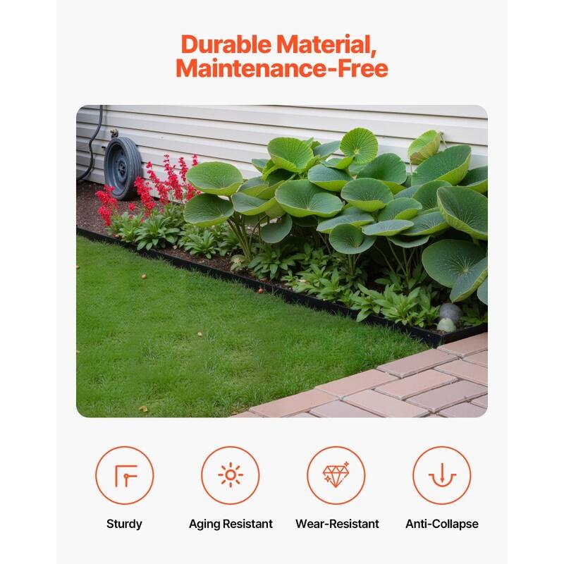 60 Feet Black Plastic Garden Edging 10 Pack with 8 in Stakes L-Shaped Lawn Landscape Border - 6' x 1.6"