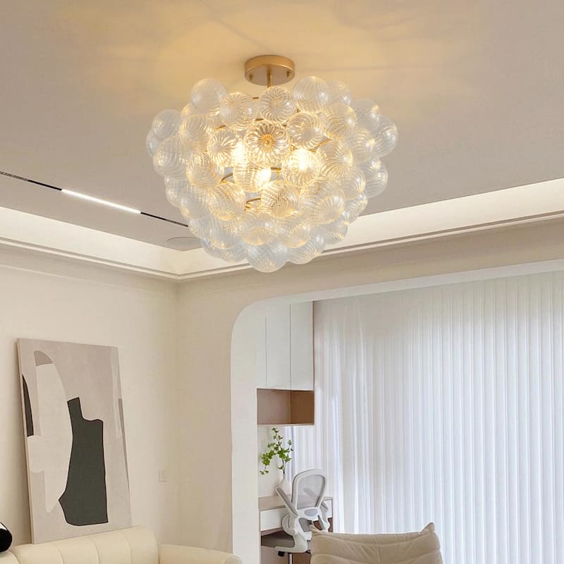 Modern Minimalist Pendant Light Chandelier with Threaded Clear Glass Globe Shade, for Living Room, Dining Room, Kitchen - Gold