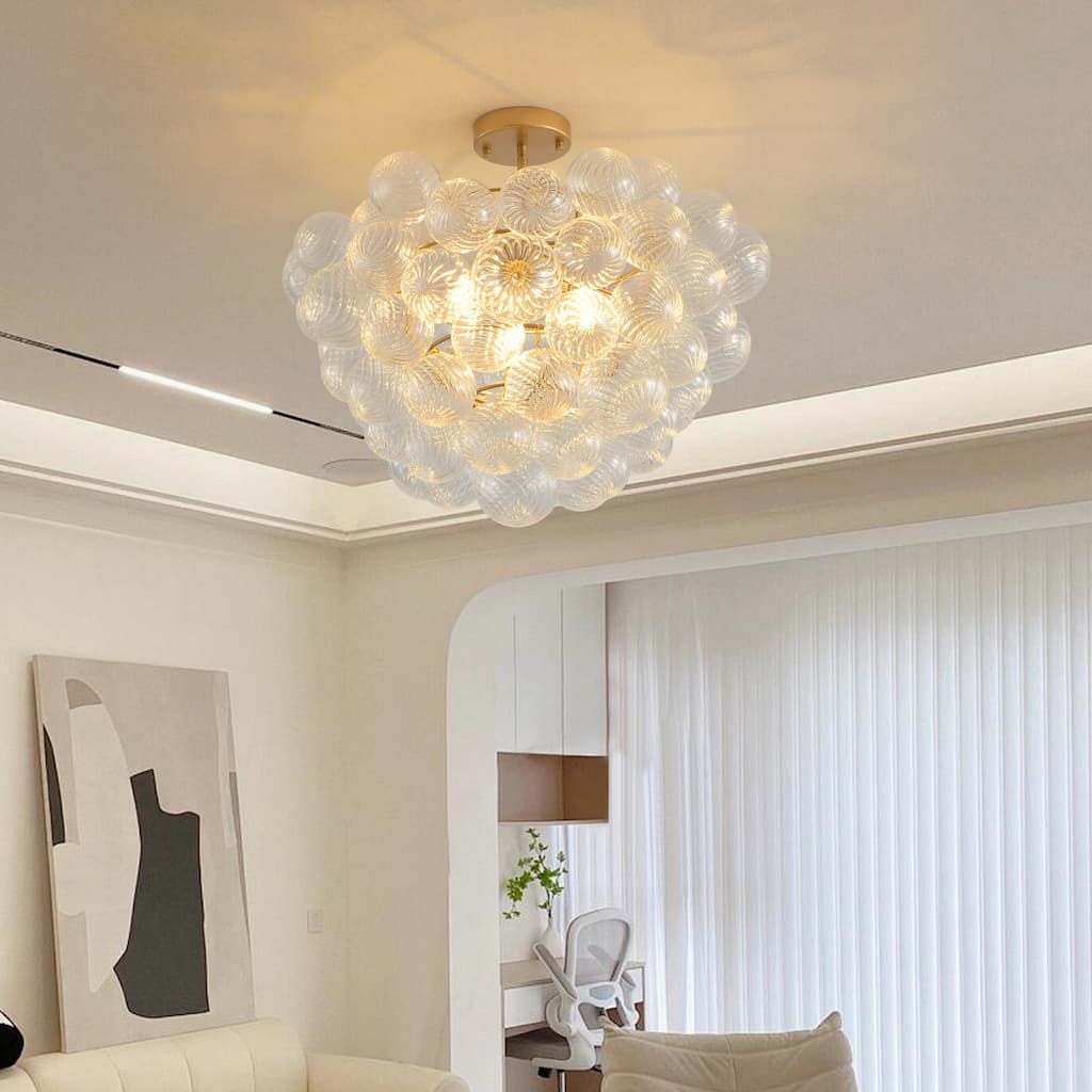 Modern Minimalist Pendant Light Chandelier with Threaded Clear Glass Globe Shade, for Living Room, Dining Room, Kitchen