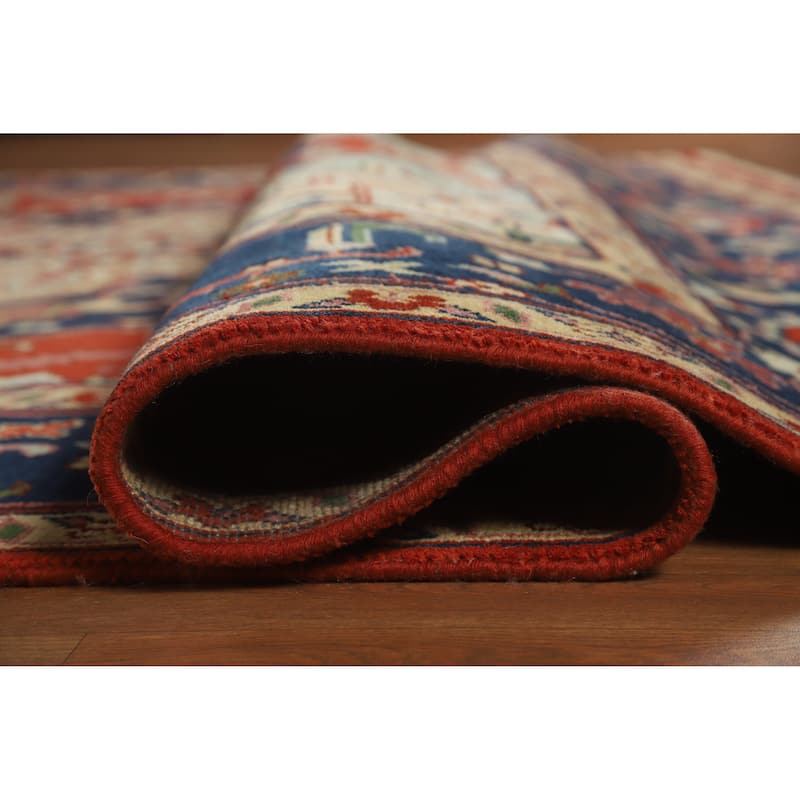 Medallion Heriz Serapi Large Rug Hand-Knotted Orange Wool Carpet - 9'9" x 13'8"