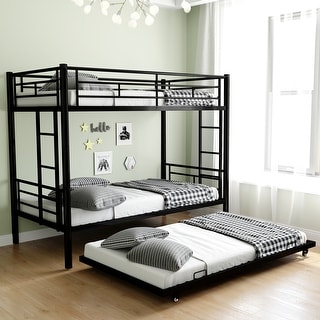 Heavy-duty Sturdy Metal Twin over Full Bunk Bed with Trundle and Safety Guardrail(78"x41")