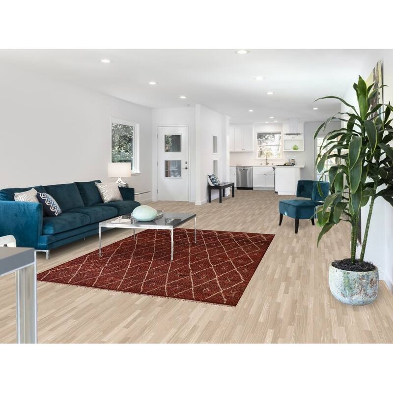 Hand Knotted Oriental 100% Wool Carpet Modern Geometric Red Moroccan Area Rug - 7' 10'' X 5' 7''