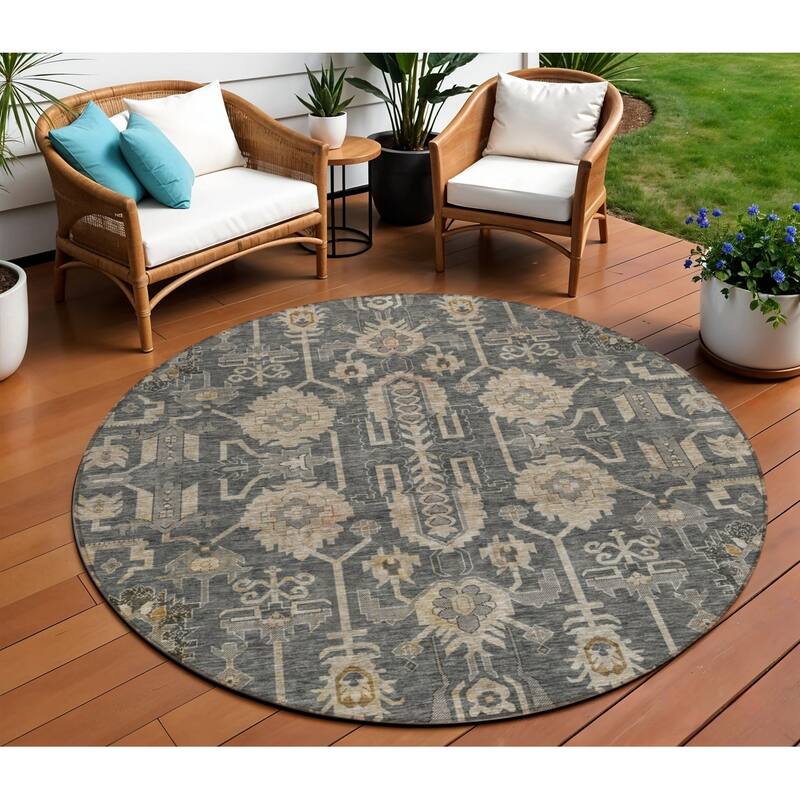 HomeRoots Oriental Traditional Rectangle Outdoor Rug - 8' Round