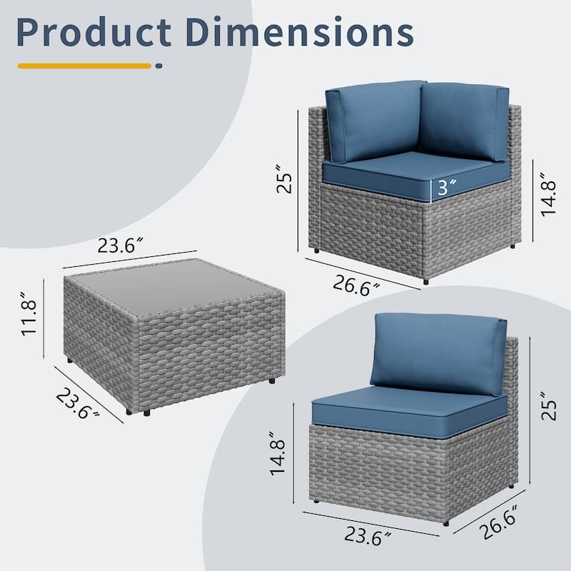 Outdoor 5-Piece Wicker Sectional Sofa Set with Table