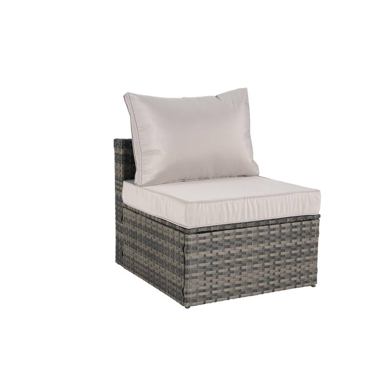 8-Piece Outdoor Patio Rattan Modular Sectional Sofa Set with Tempered Glass Coffee Table