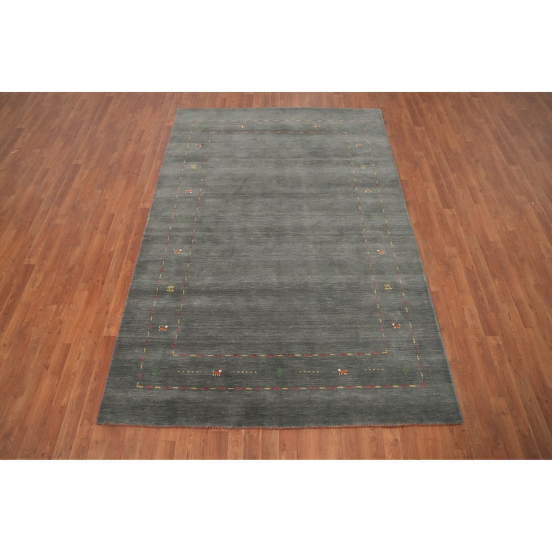 Hand Knotted Oriental 100% Wool Carpet Tribal Animal Pictorial Green Gabbeh Area Rug - 9' 0'' X 5' 11''