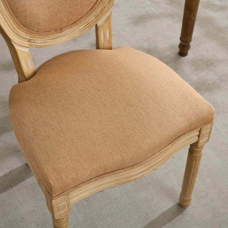 French Style Solid Wood Frame Antique Painting Linen Fabric Back Dining Chair,Set of 2