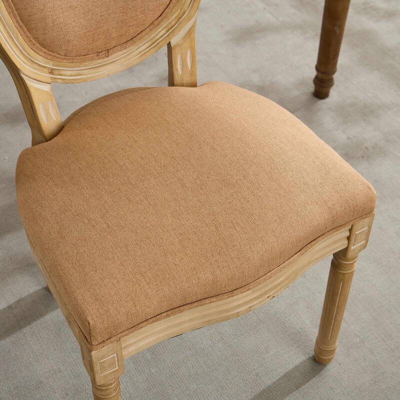 French Style Solid Wood Frame Upholstered Dining Chairs Set of 2, Antique Accent Chairs with Linen or Rattan Back