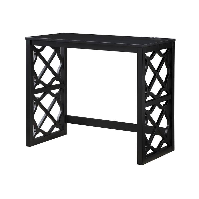 Syna 3 Piece Nesting Desk and Stool Set, Black Wood, Gray Polyester