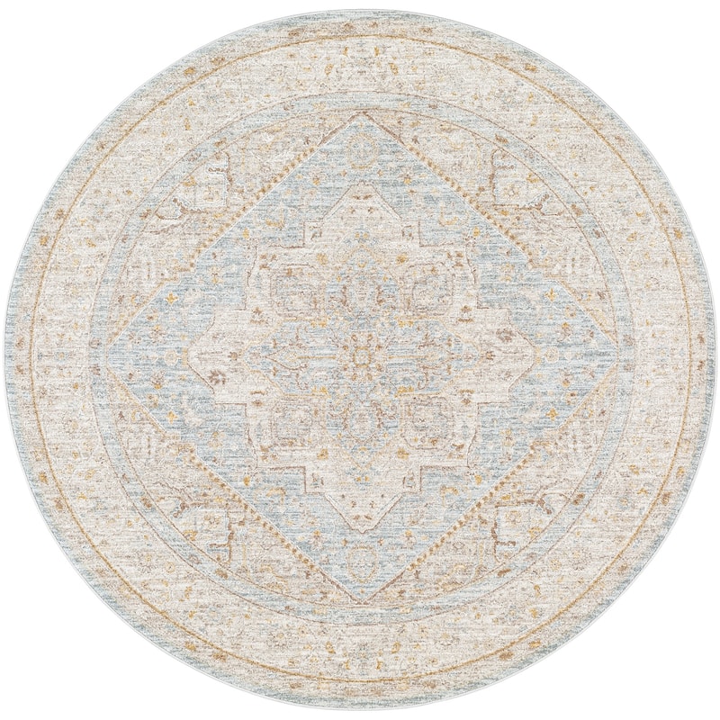 Livabliss Traditional Avant Garde Medallion Area Rug - 7'10" x 7'10" Round - Pale Blue