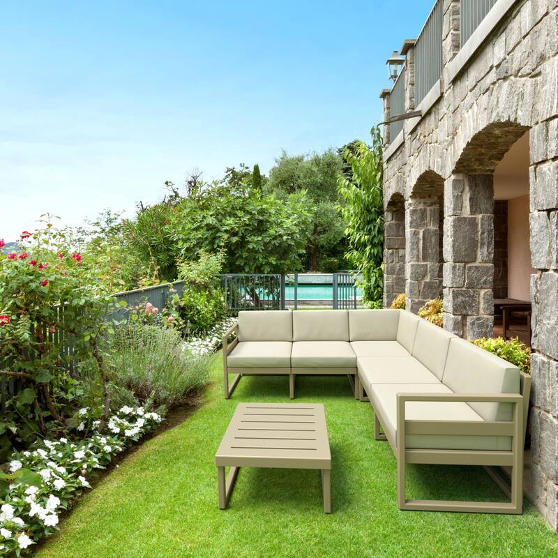 2 Piece Taupe Patio Sectional Lounge Set with Natural Sunbrella Cushion 78.75"