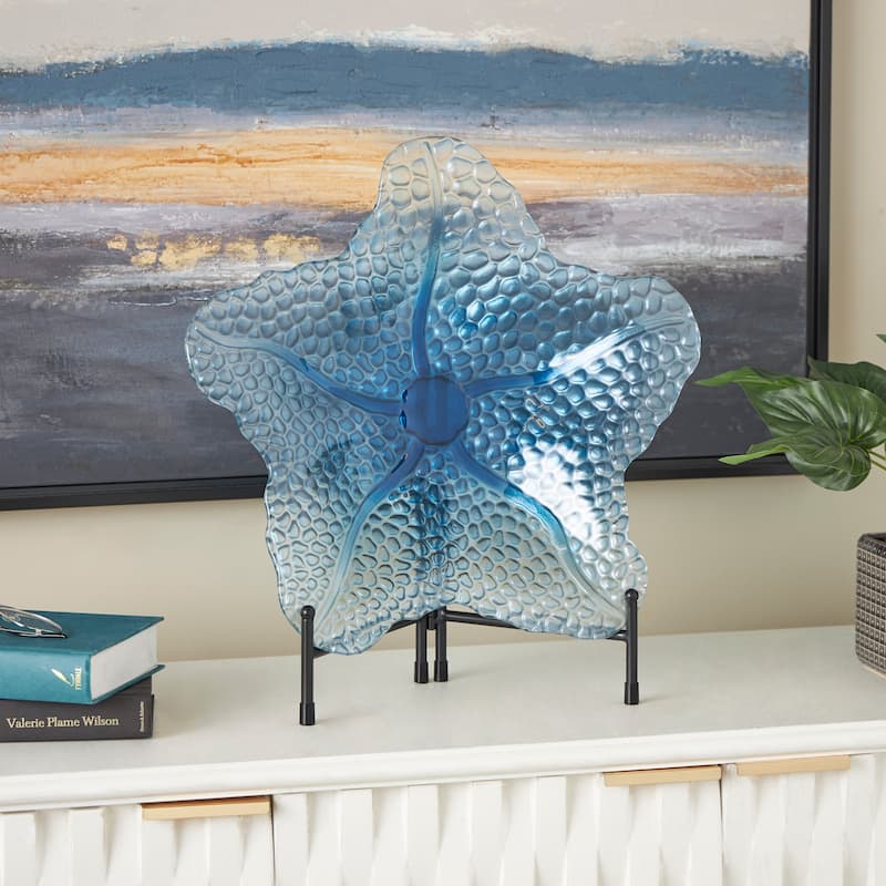 Blue Glass Ombre Decorative Plate Charger with Spotted Texturing - Blue