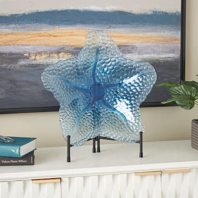 Blue Glass Ombre Decorative Plate Charger with Spotted Texturing