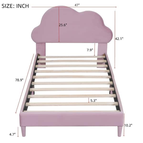 Twin Size Velvet Upholstered Cloud-Shape Bed with Headboard, No Box Spring Needed