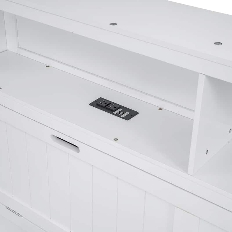 Wood Queen Size Hydraulic Platform Bed with Storage LED Headboard & Charging Station and 2 Drawers