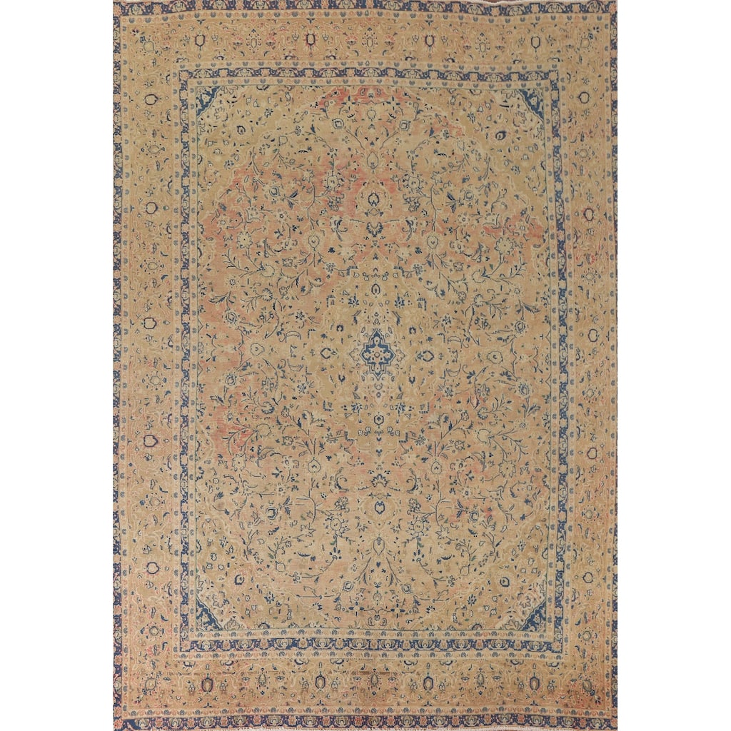 Hand Knotted Oriental 100% Wool Carpet Traditional Floral Pink Kashan Area Rug - 11' 11'' X 10' 1''