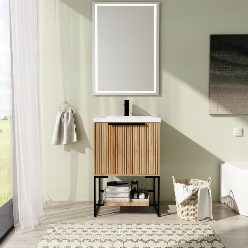 24" FreeStanding Bathroom Vanity with Sink,Floor Stand Bathroom Vanity with Soft Close Door and Open Shelf