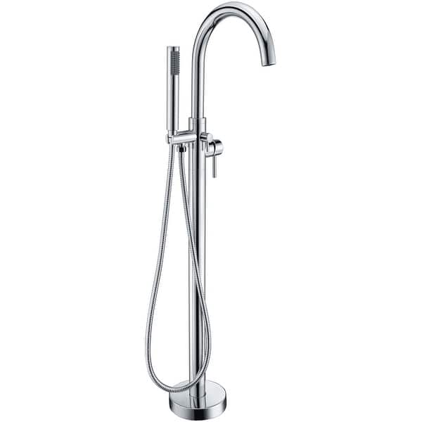 slide 2 of 12, ANZZI Coral 2-Handle Freestanding Claw Foot Tub Faucet with Hand Shower in Matte Black Polished Chrome