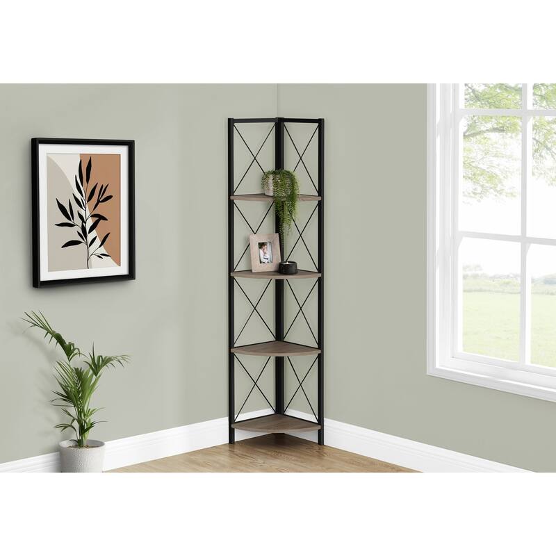 Bookshelf, Bookcase, Etagere, Corner, 4 Tier, 60"h, Office, Bedroom, Laminate, Metal, Contemporary, Modern