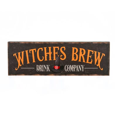 National Tree Company Halloween 'Witches Brew Drink Company' Hanging Wall Decoration, Black, Wooden Construction, 2 Feet - 2 ft