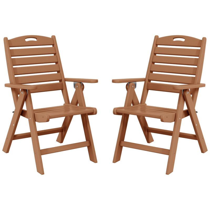 Coastline Patio Folding Highback Dining Chair Set of 2 - Teak