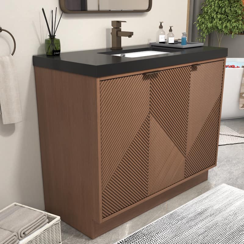 Milano 42" Freestanding (L) Bathroom Vanity with Black Acrylic Sink